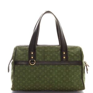 $2500 Auth Louis Vuitton Green Mini Lin GM Josephine Bag with D Rings, EUC